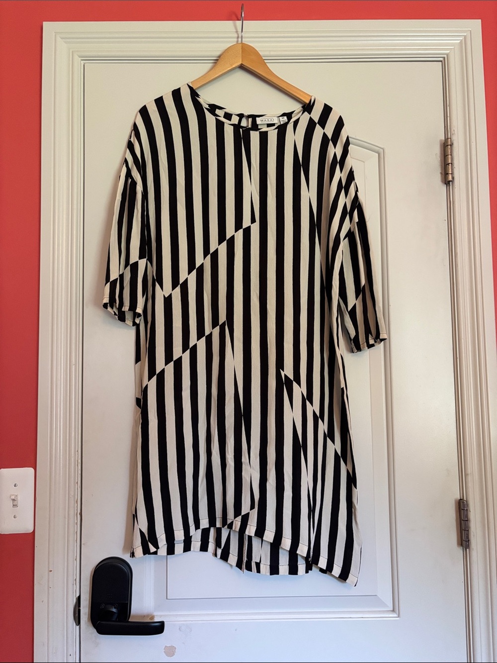 MASAI XS Black & White Vertical Stripe Tunic Dress